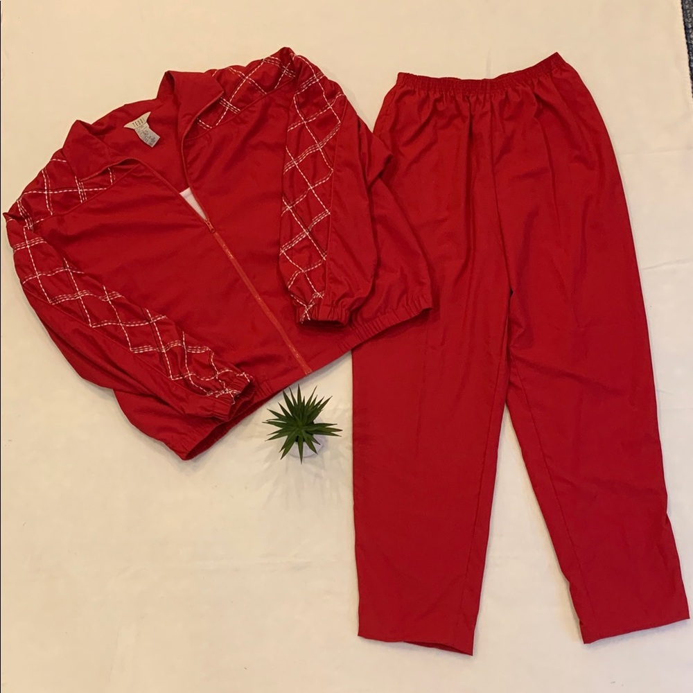 🌹Vintage TEDDI • Red Women's Two-Piece Track Jacket and Pants Set
